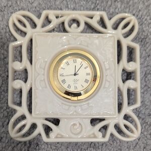 Lenox Timely Traditions Square Pierced Desk Clock~Beautiful 2 Sides